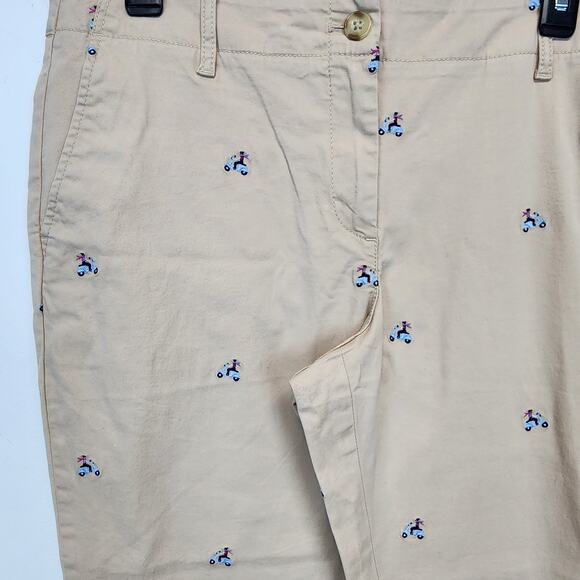 Talbots Relaxed Chino Pants Size 10P Embroidered Vespa Ride Moped Rolled Cuff - Picture 3 of 13